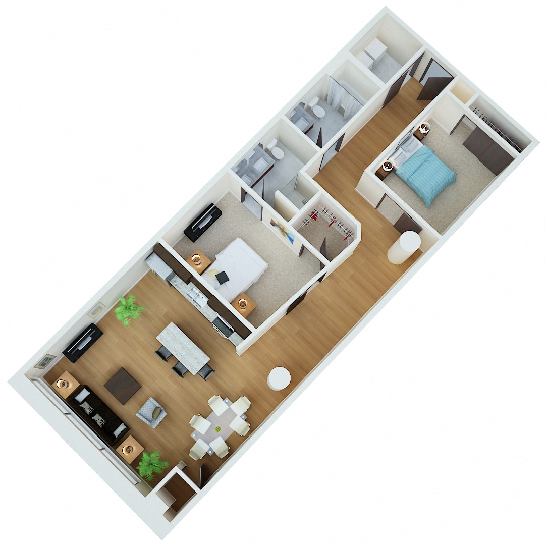 Floor plan for 2 beds, 2 baths, 1263 sqft